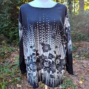 Jane Ashley Womens  Casual Lifestyle Tapestry Scoop Neck Blouse Top Size XL